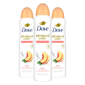 Dove front packaging showing peach chamomile scent and long-lasting protection