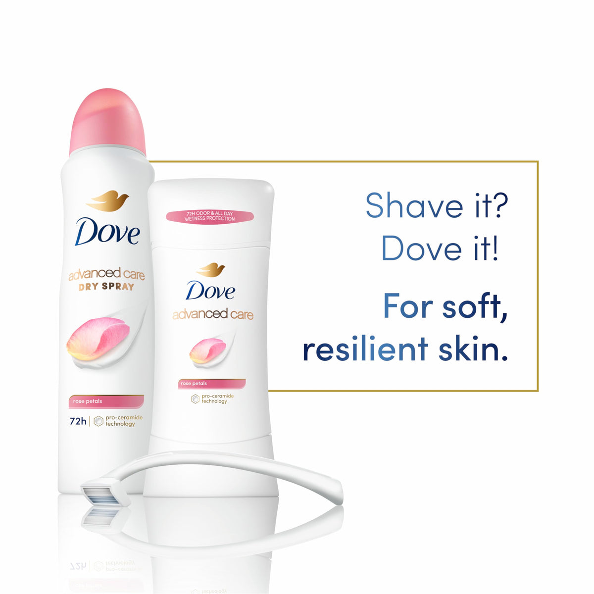 Dove antiperspirant stick open to reveal smooth glide for easy application
