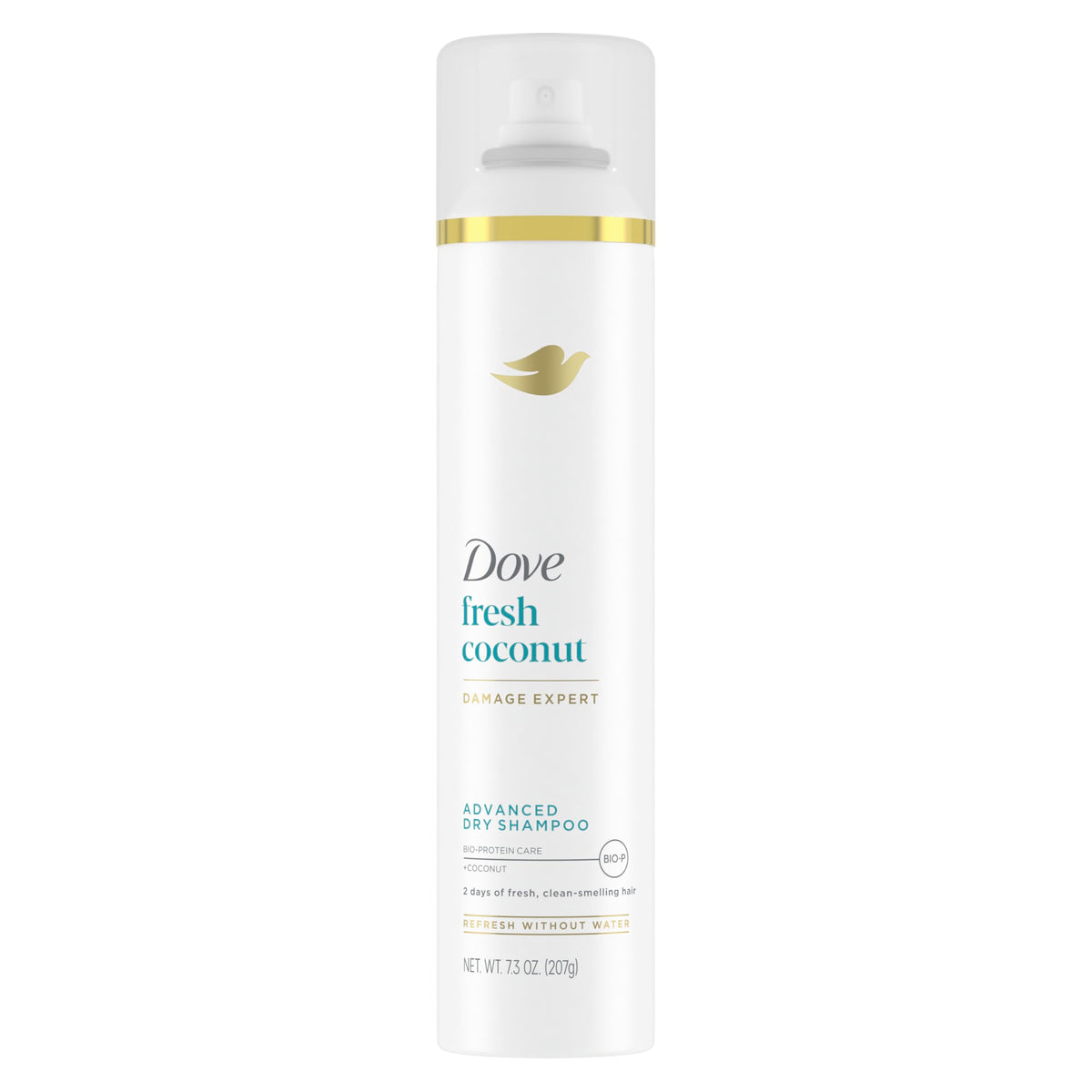 Dove front packaging showing can and branding, fast fresh hair benefit