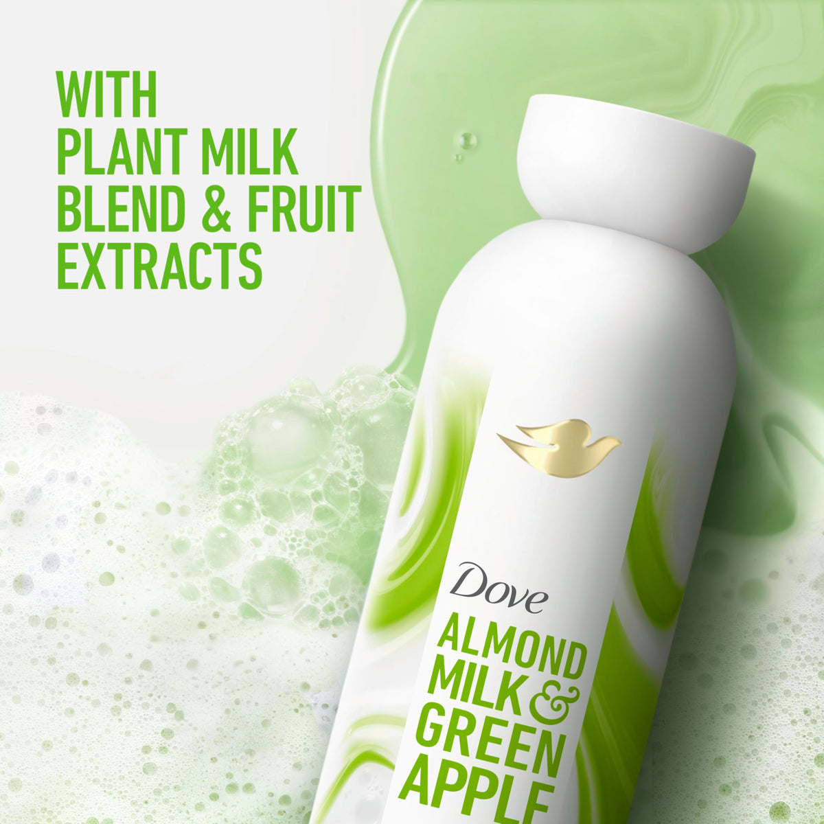 Dove almond milk texture close-up showing creamy lather and moisturizing feel