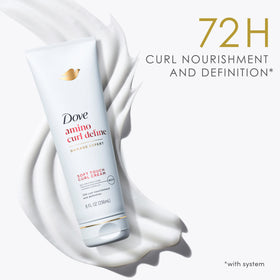 Dove Amino Curl cream texture swipe showing lightweight blend and nourishment
