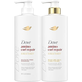 Dove front packaging showing dual 18 oz bottles and damage repair benefits