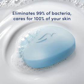 Close-up of Dove antibacterial bar texture highlighting creamy moisturization