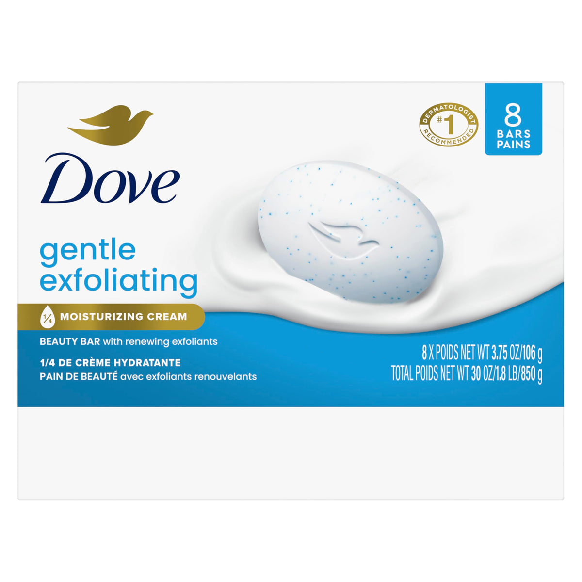 Close-up of Dove bar texture revealing mild exfoliants for smoother skin