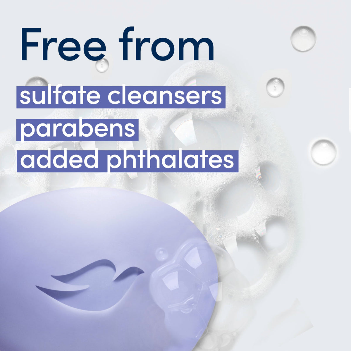 Dove bar lathering on skin in shower showing soothing cleanse without dryness