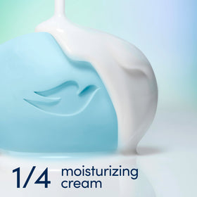 Dove bar held in hand for scale highlighting compact 3.75 oz size and travel-friendly benefit