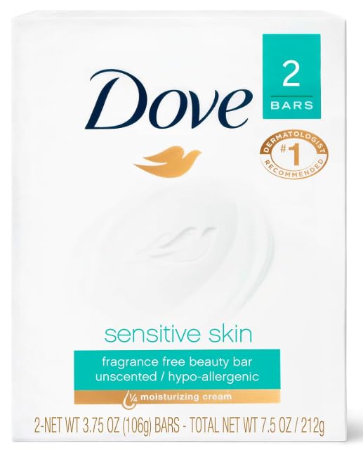 Dove beauty bar front packaging showing gentle formula and moisturizing benefit
