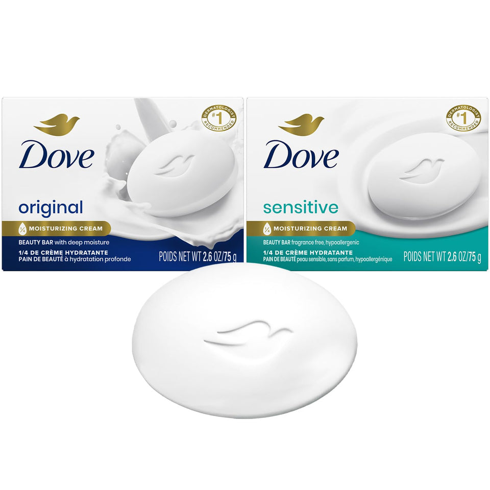 Dove beauty bar front packaging showing both bars and pack benefit