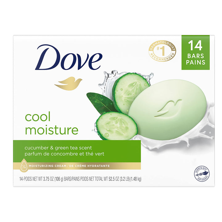 Dove front packaging showing brand and cucumber green tea scent for gentle cleaning