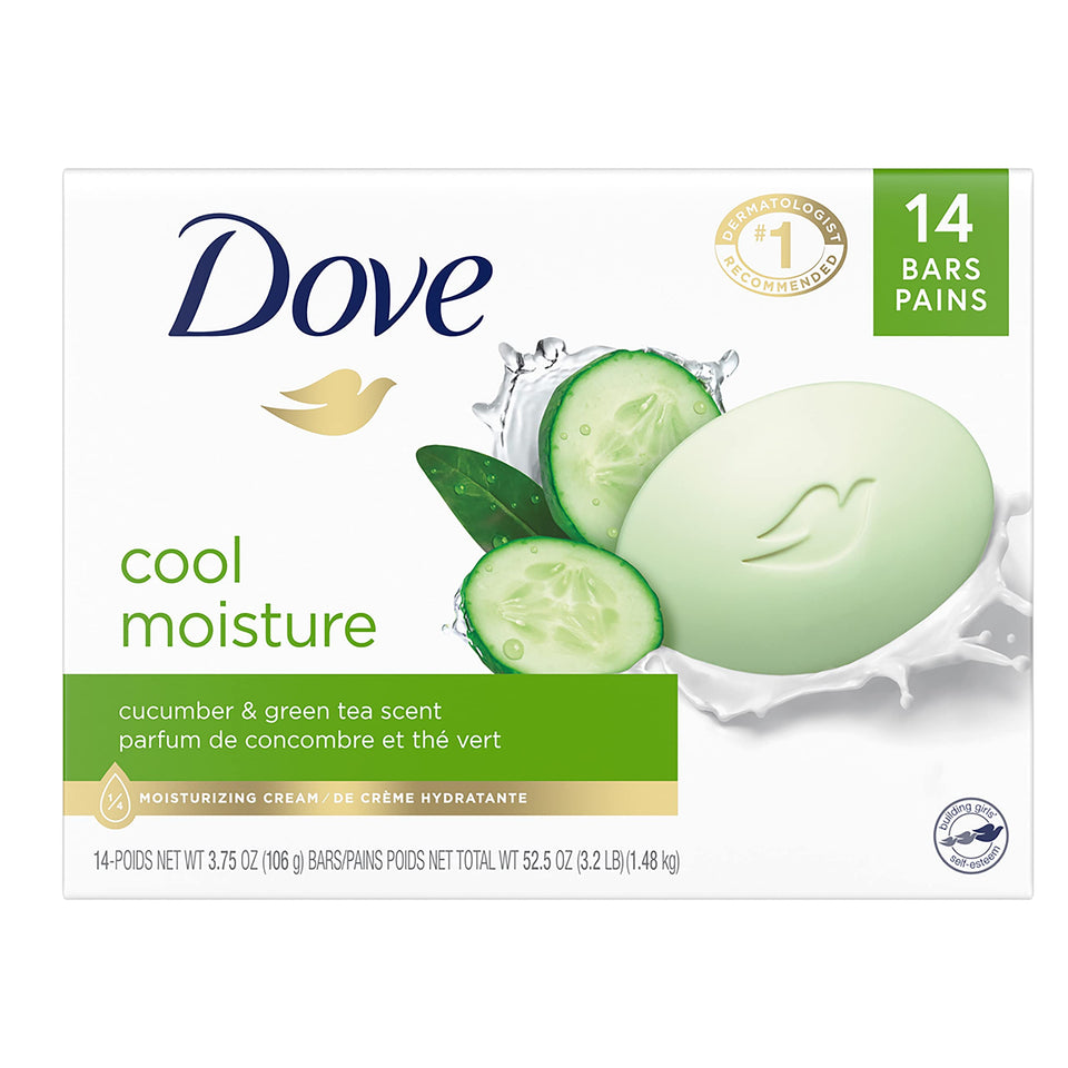 Dove front packaging showing brand and cucumber green tea scent for gentle cleaning