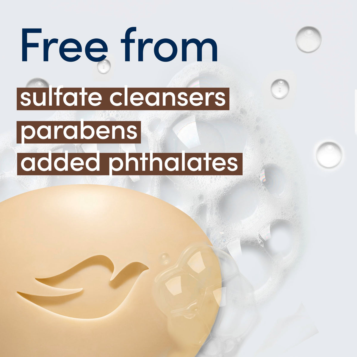 Photo of Dove ingredients label detail emphasizing gentle formula benefit