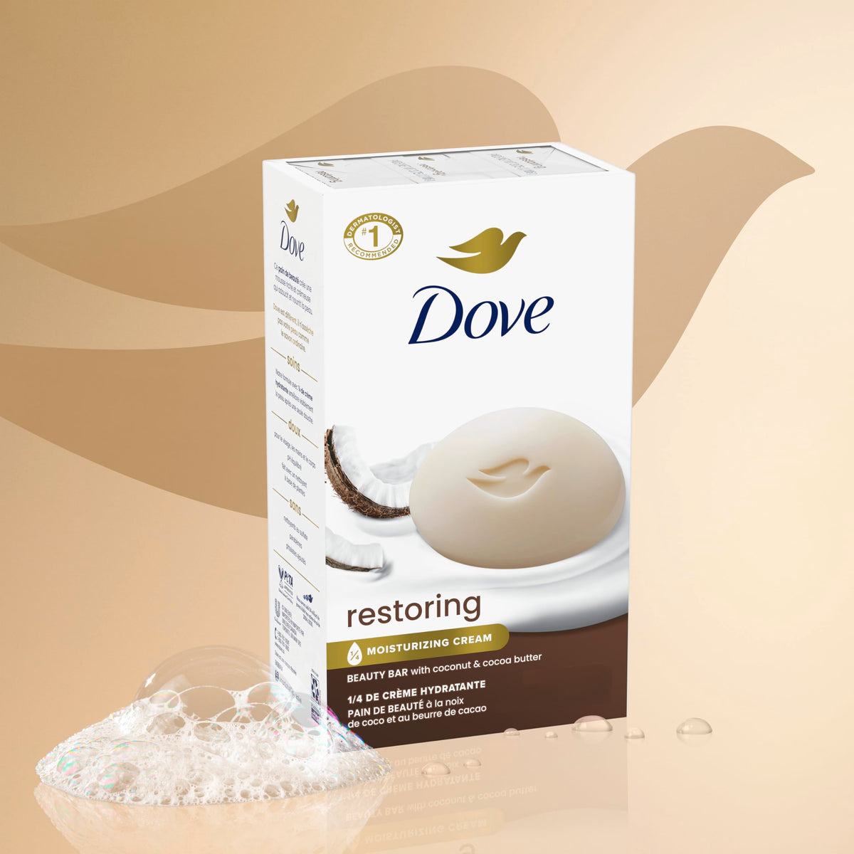 Lather of Dove Beauty Bar in hands demonstrating gentle cleanse benefit