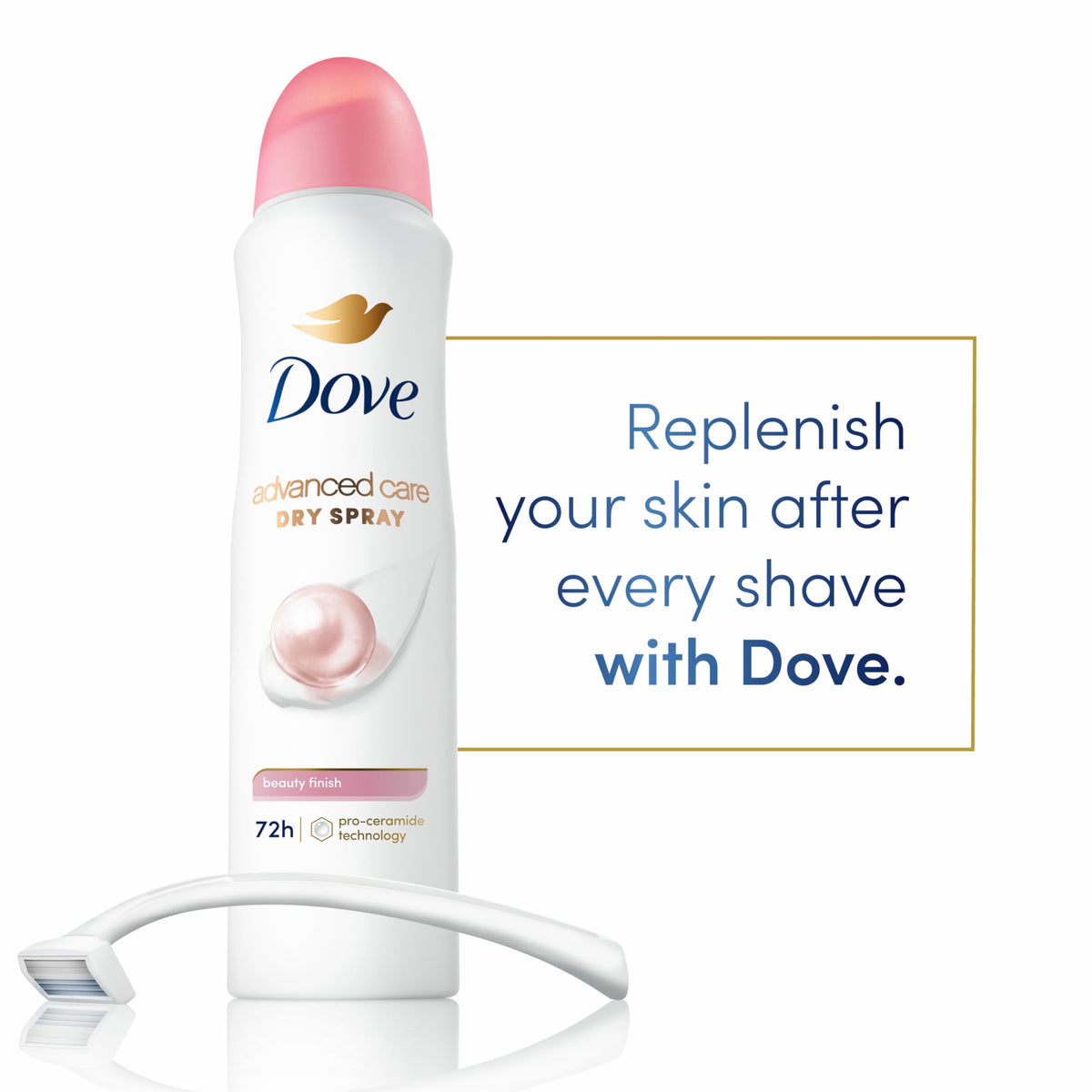 Dove Beauty Finish close-up of aerosol nozzle highlighting fast-dry spray