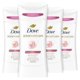 Dove Beauty Finish front packaging showing four sticks and product benefit