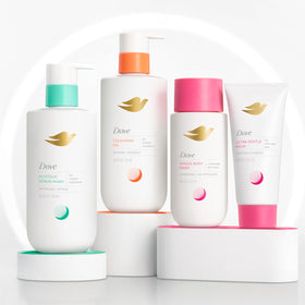 Dove body oil wash texture on palm from pump, moisturizing, soothing feel