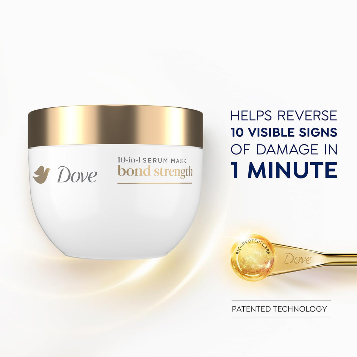 Dove set in hand to show bottle sizes and at-home treatment practicality