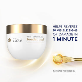 Dove set in hand to show bottle sizes and at-home treatment practicality