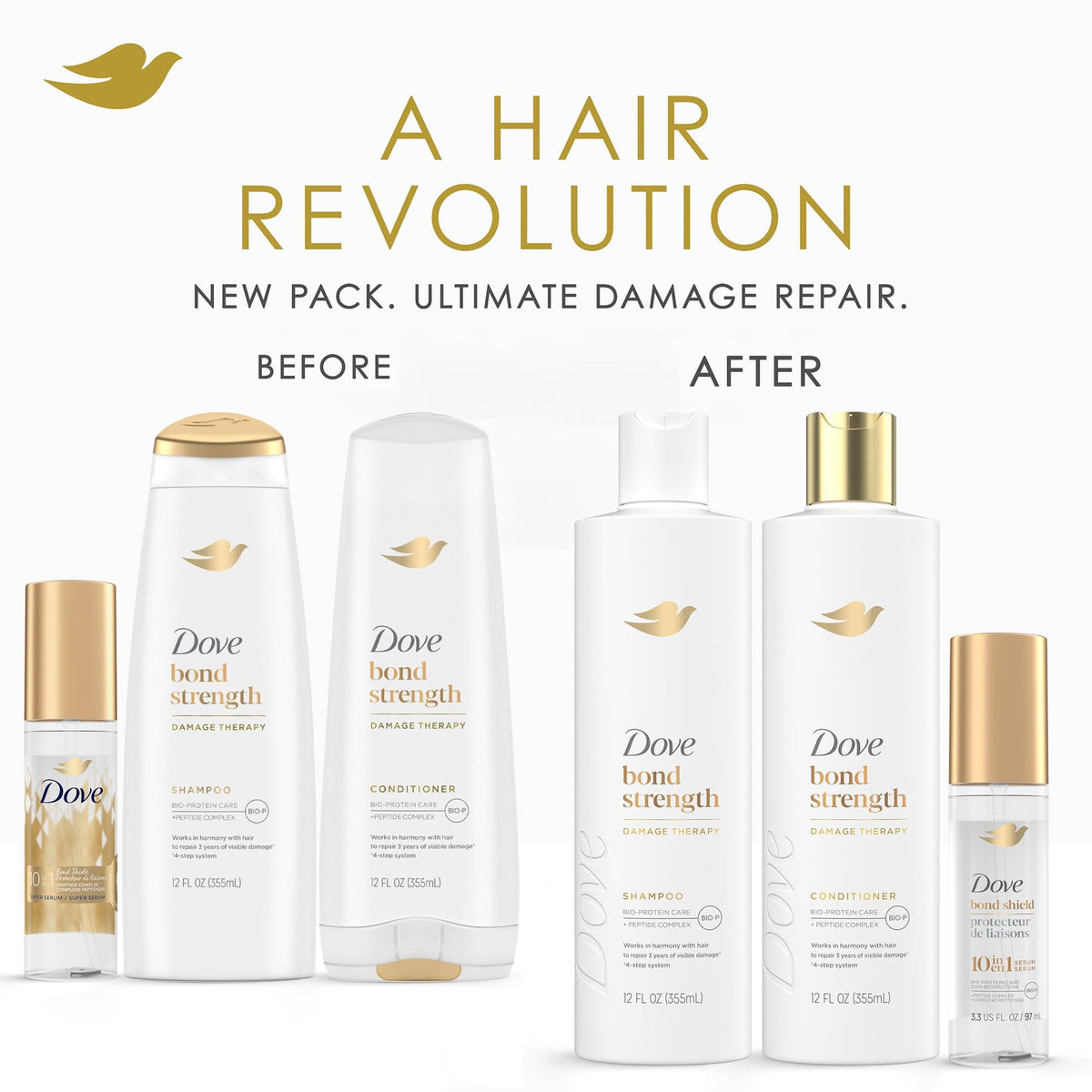 Dove conditioner pour detail showing creamy texture that smooths hair