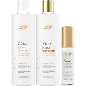 Dove bond strength front packaging showing complete three-piece bundle benefits