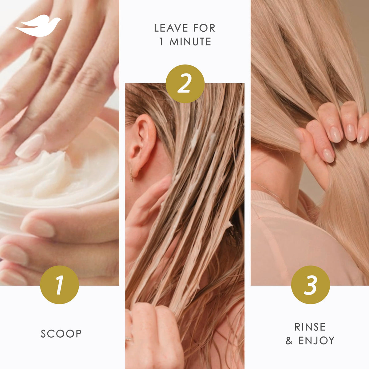 Dove Bond Strength label and directions highlighting usage benefits