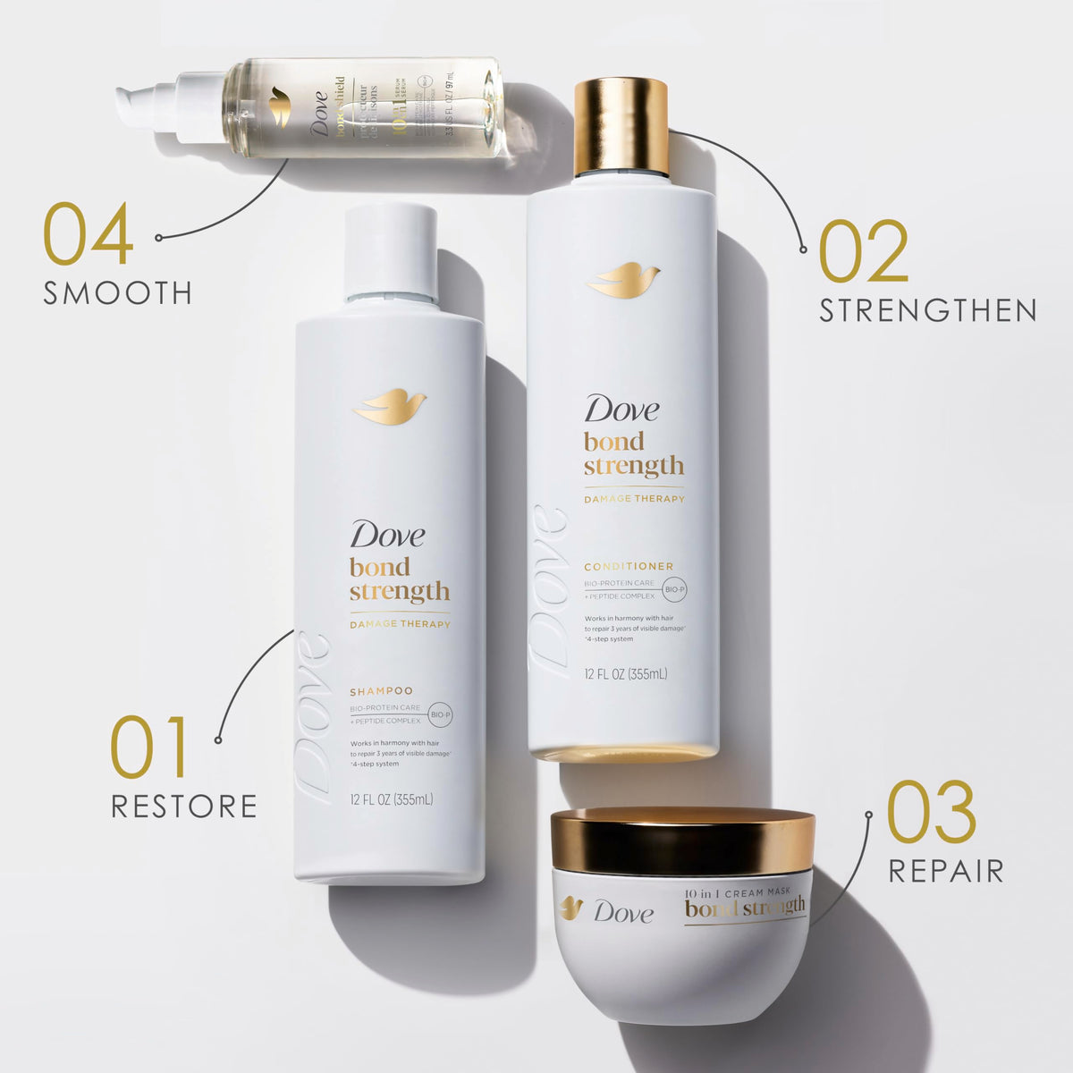 Dove Bond Strength size comparison next to hand for scale and quantity