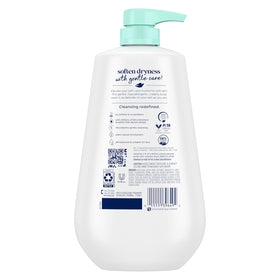 Dove bottle close-up label highlighting hypoallergenic and no sulfates benefit