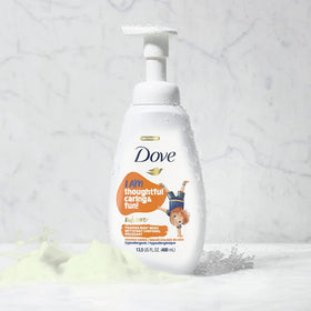 Dove bottle label affirmation detail highlighting positive message for kids