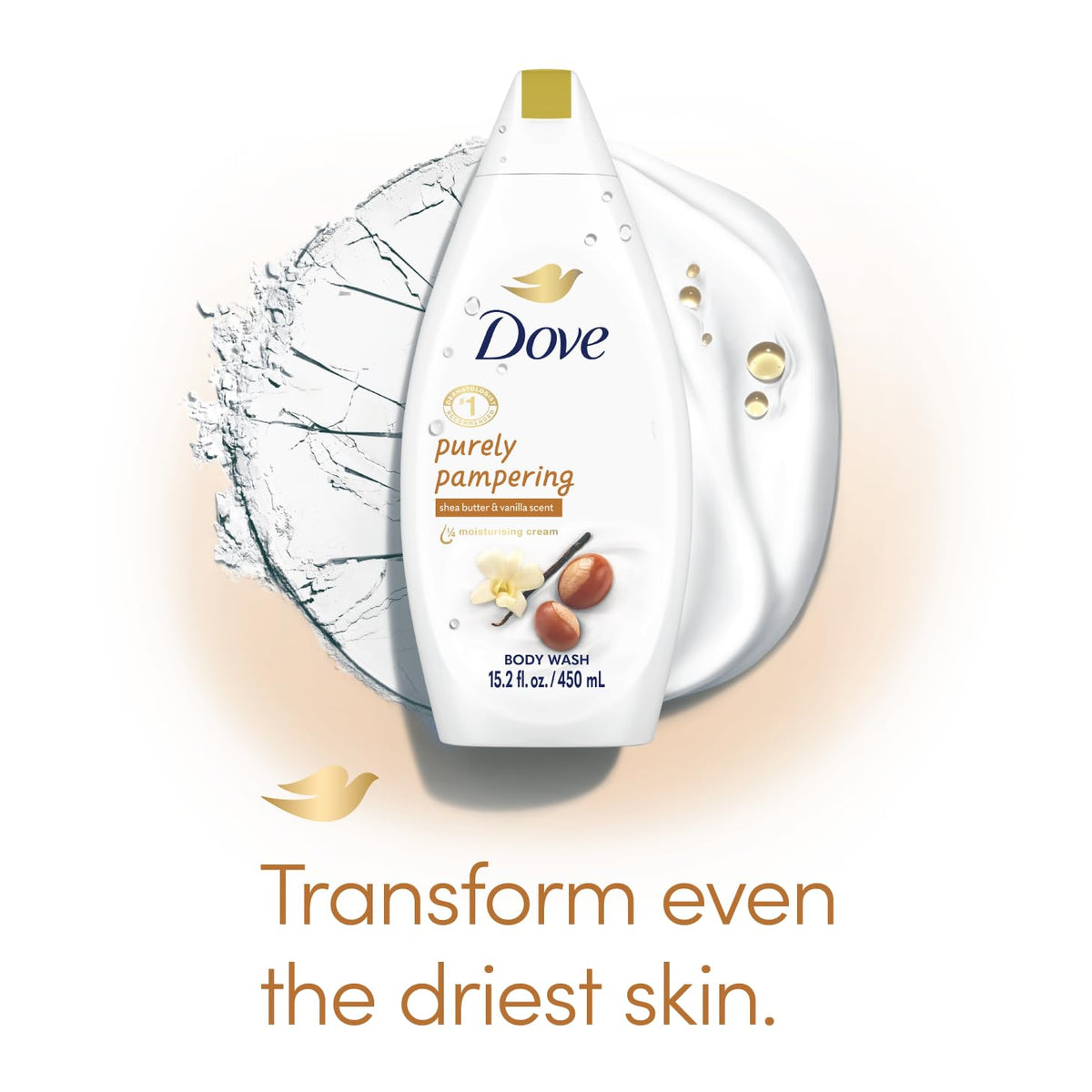 Dove bottle label detail with ingredients list and recycling symbol for transparency