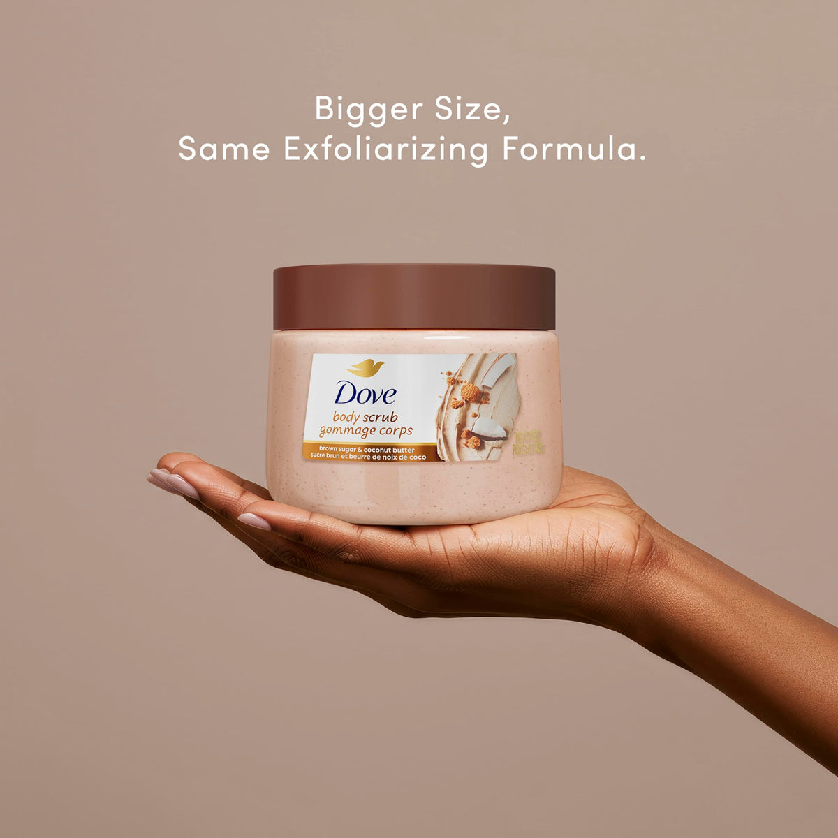 Close-up of Dove scrub texture revealing exfoliating granules and cream