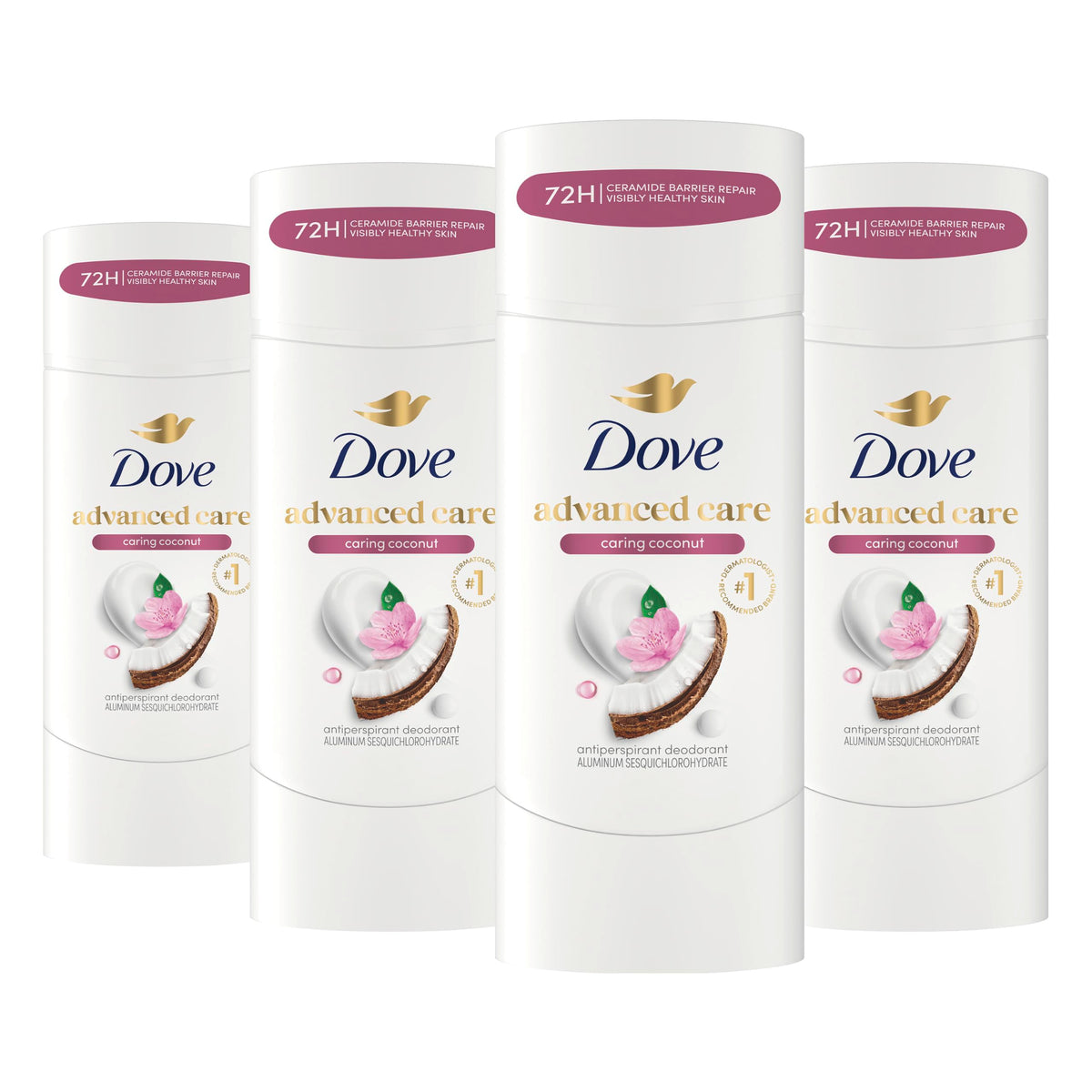 Dove caring coconut front packaging showing protection and caring benefits