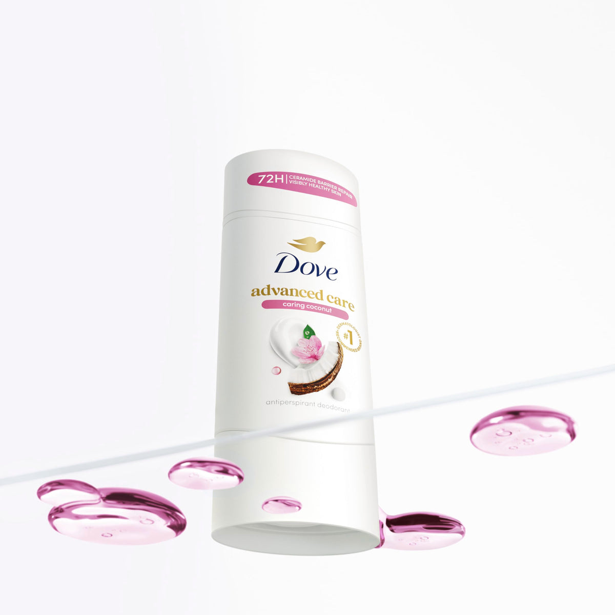 Dove caring coconut in hand for size and travel-friendly scale