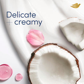Dove caring coconut ingredients label showing Pro-Ceramide Technology