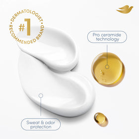 Dove caring coconut next to hand to show size and travel-friendly benefit