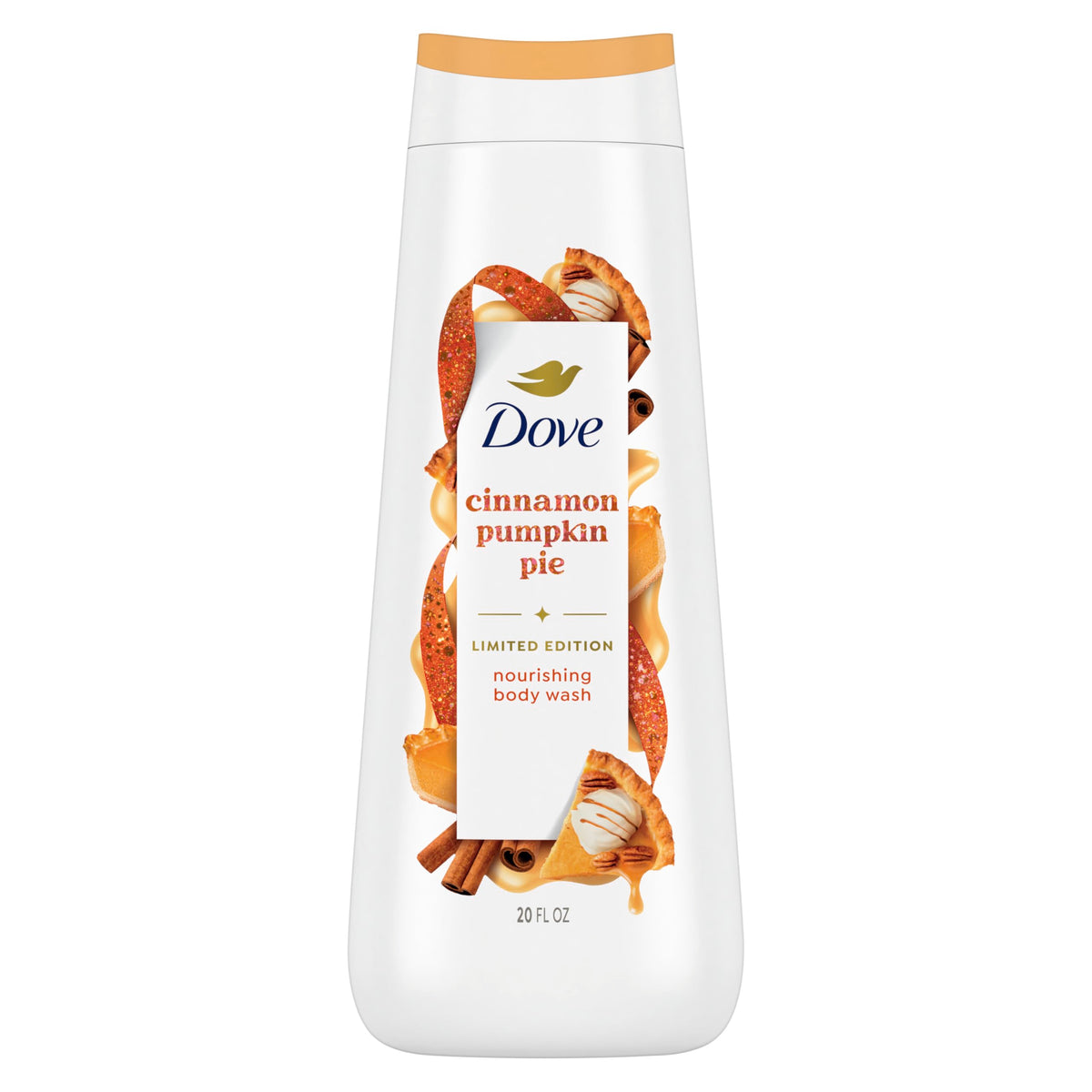 Dove cinnamon pumpkin pie front packaging showing seasonal scent and benefit