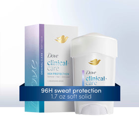 Dove Clinical + Care 1.7 oz next to everyday items showing compact travel size