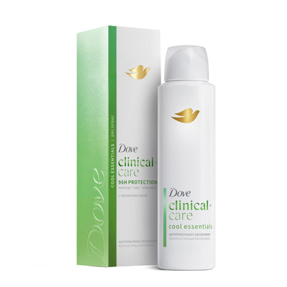 Dove clinical + care front packaging showing product benefits and scent