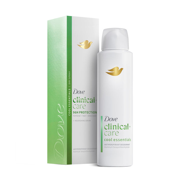 Dove clinical + care front packaging showing product benefits and scent