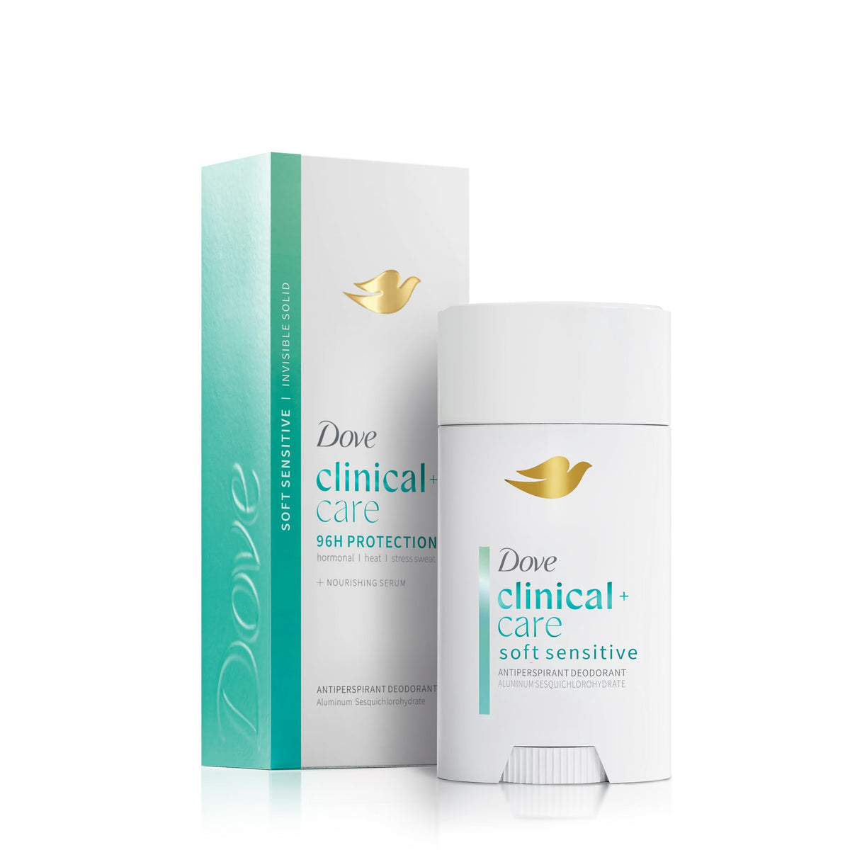 Dove Clinical + Care front packaging showing product and scent benefits
