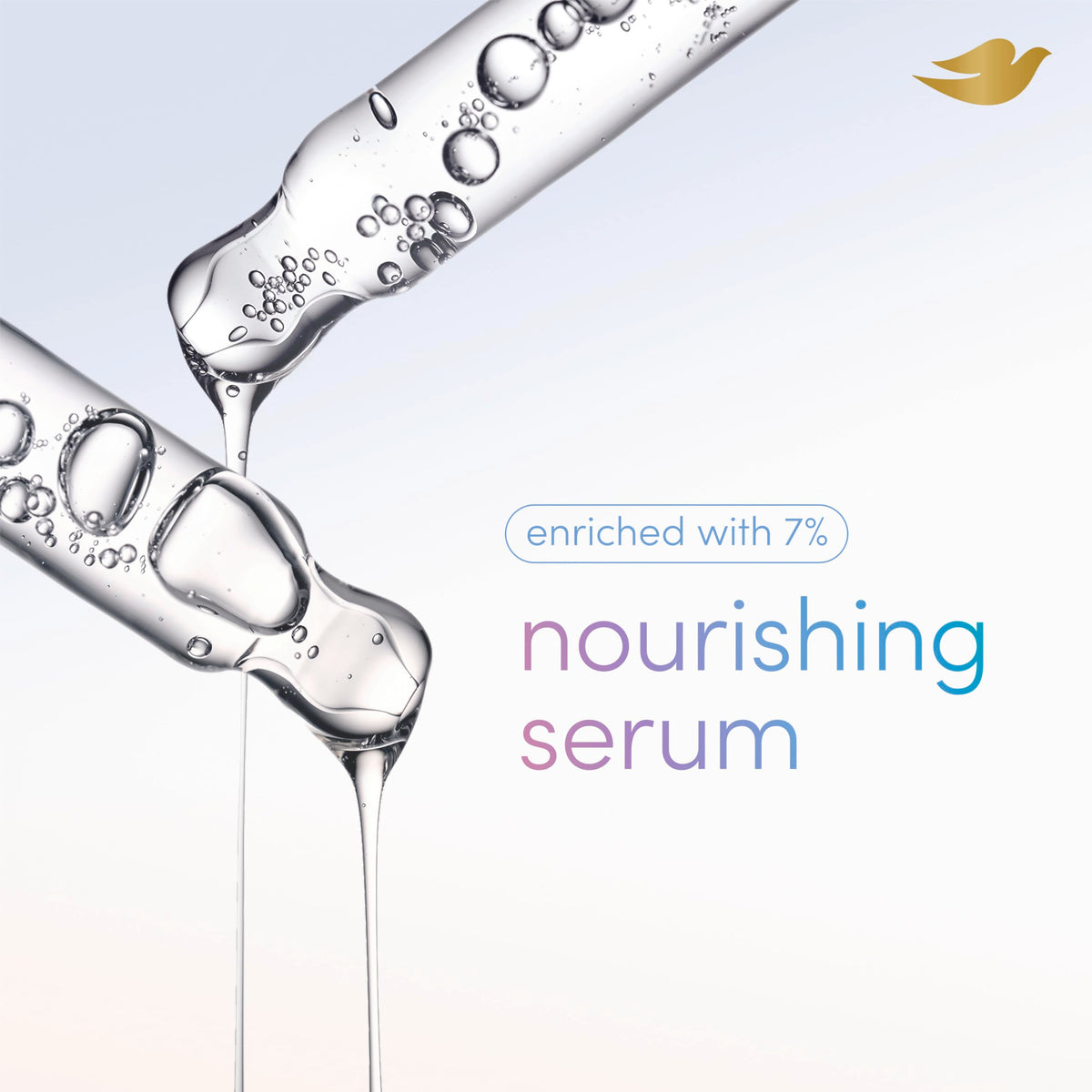 Product label on Dove Clinical + Care highlighting nourishing serum and alcohol‑free