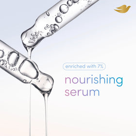Product label on Dove Clinical + Care highlighting nourishing serum and alcohol‑free