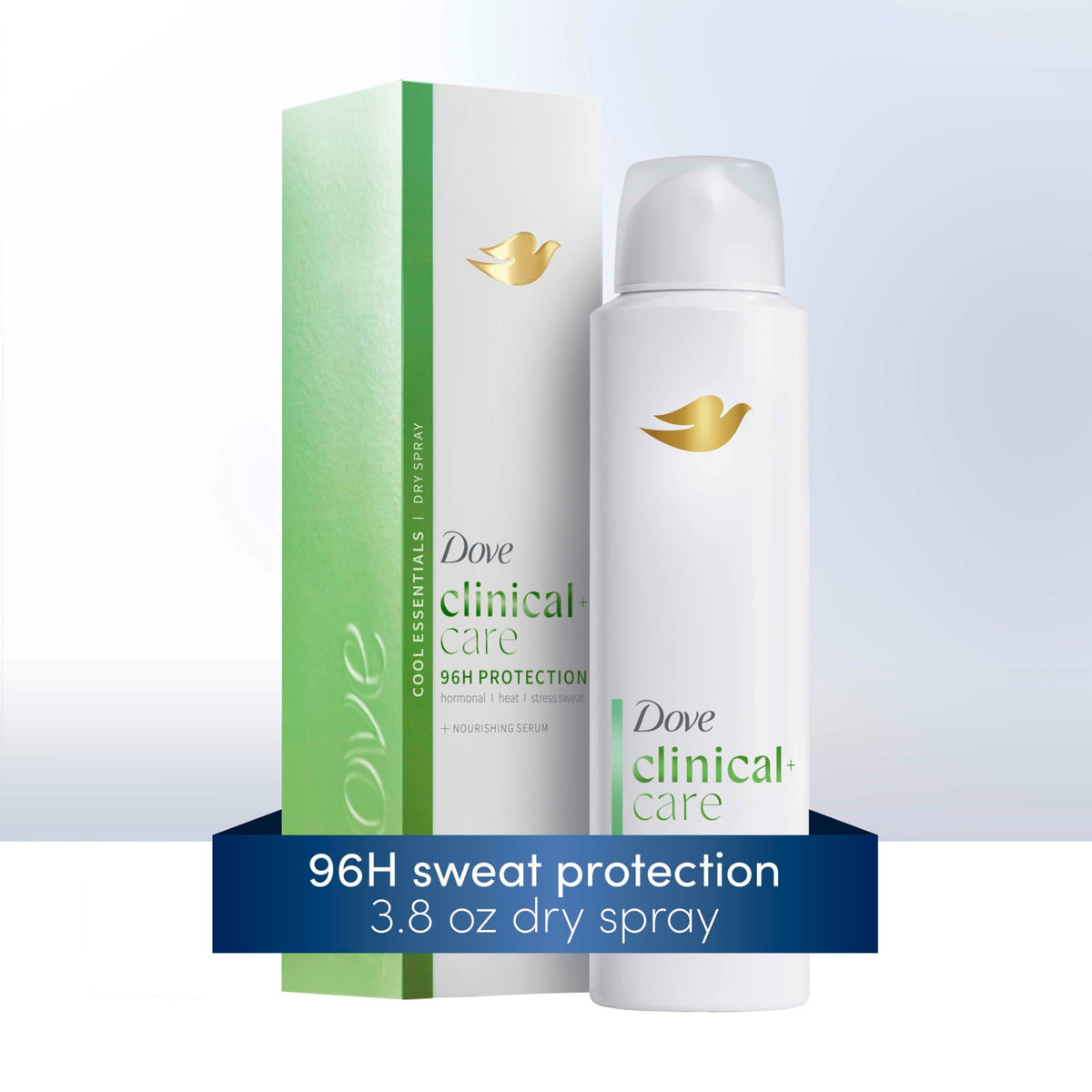 Dove clinical + care spray on arm showing dry application and no residue