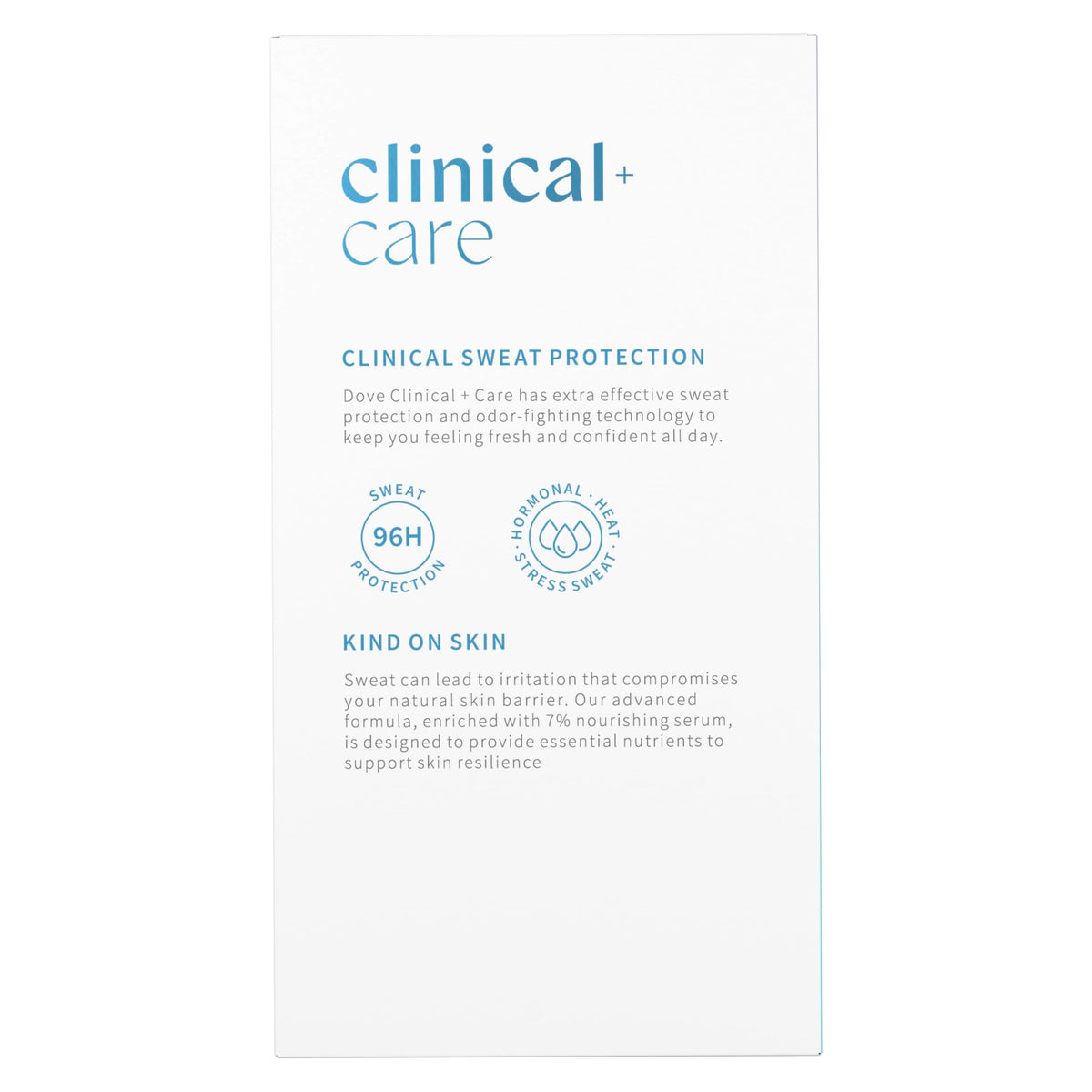 Dove Clinical + Care stick open demonstrating smooth, no‑mess application