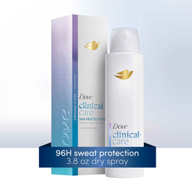Dove Clinical + Care next to hand for 3.8 oz size and travel convenience