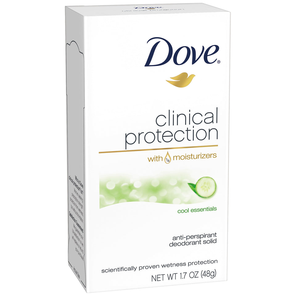 Dove Clinical front packaging shows size and scent benefit