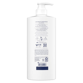 Dove coconut hydration pump top detail illustrating easy dispensing and controlled use