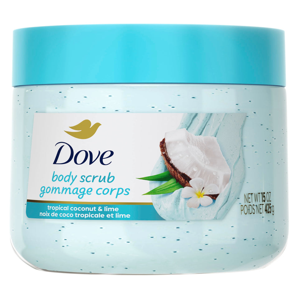 Dove coconut and lime front packaging showing jar and label benefit hydration