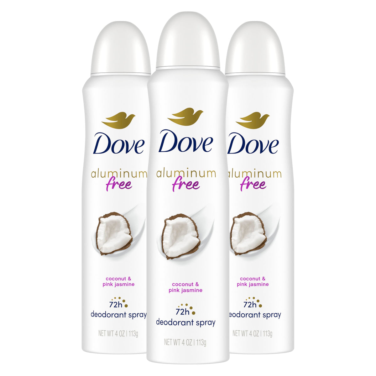 Dove front packaging shows coconut and pink jasmine scent and benefit