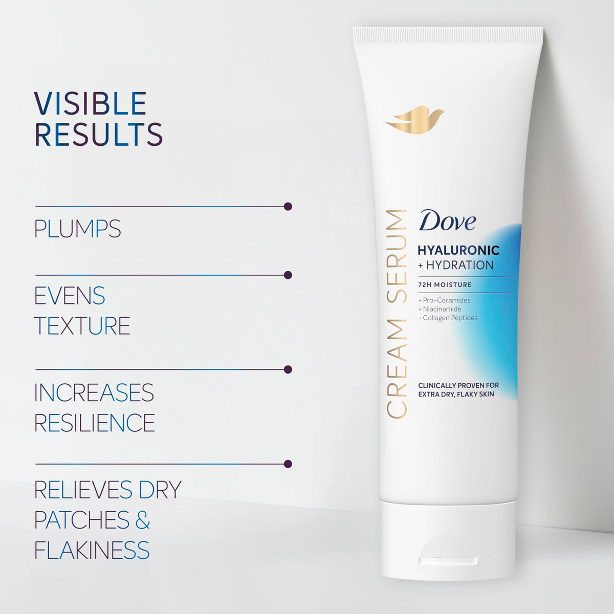 Dove cream serum being applied to forearm for quick absorption and smooth skin