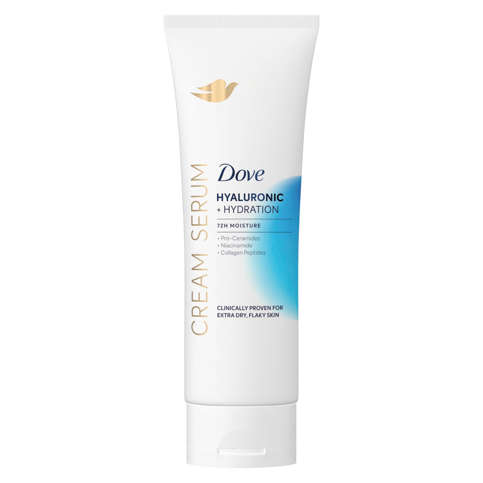 Dove cream serum front packaging showing bottle and product name for easy identification