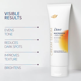 Dove applying cream serum to forearm for even tone and hydration